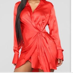 Fashion nova mini wrap dress in red